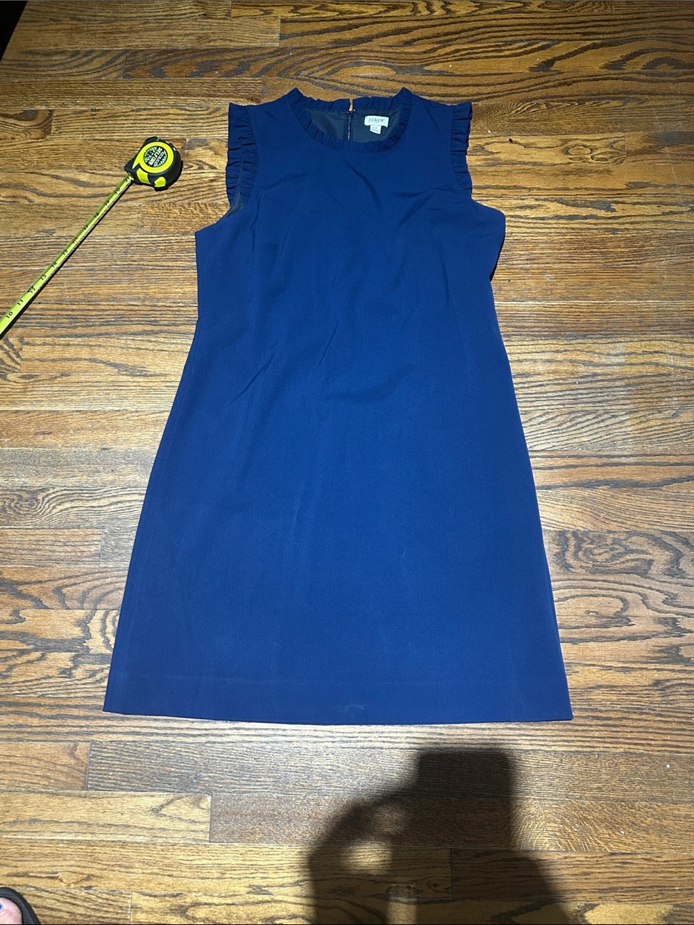 J. Crew Navy Sleeveless Shift Dress with Ruffle Shoulders